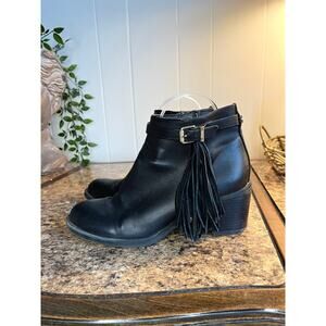 Circus Sam‎ Edelman Jolie Black Fringe Ankle Boots Womens 8 Boho Moto Biker